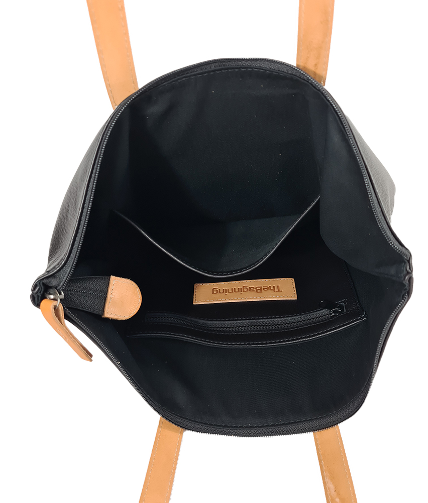 Kožená taška ITEMS s popruhem - Tmavě hnědá