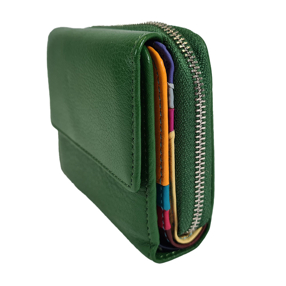 Dámská kožená peněženka multicolor compact - Zelená