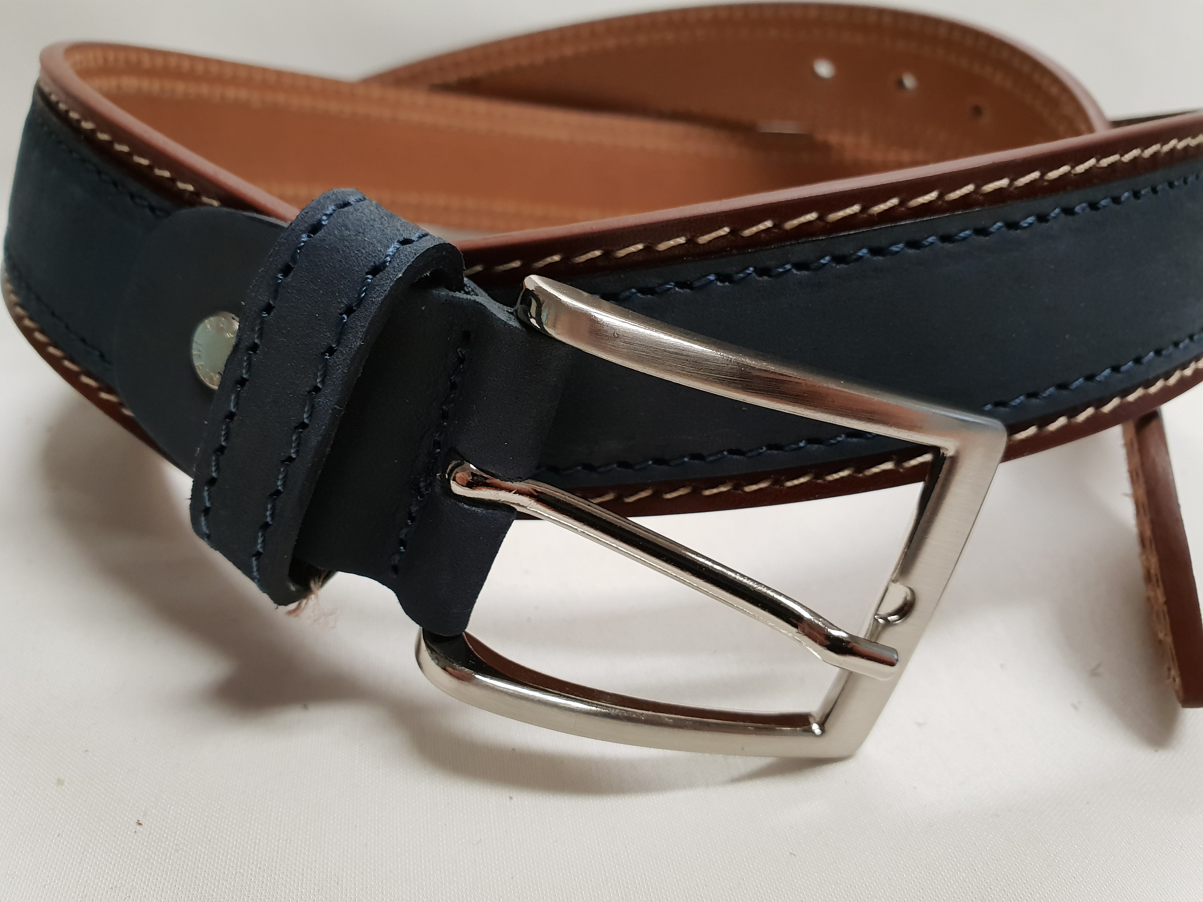 Kožený opasek 4cm - modrý s broušenou kůží