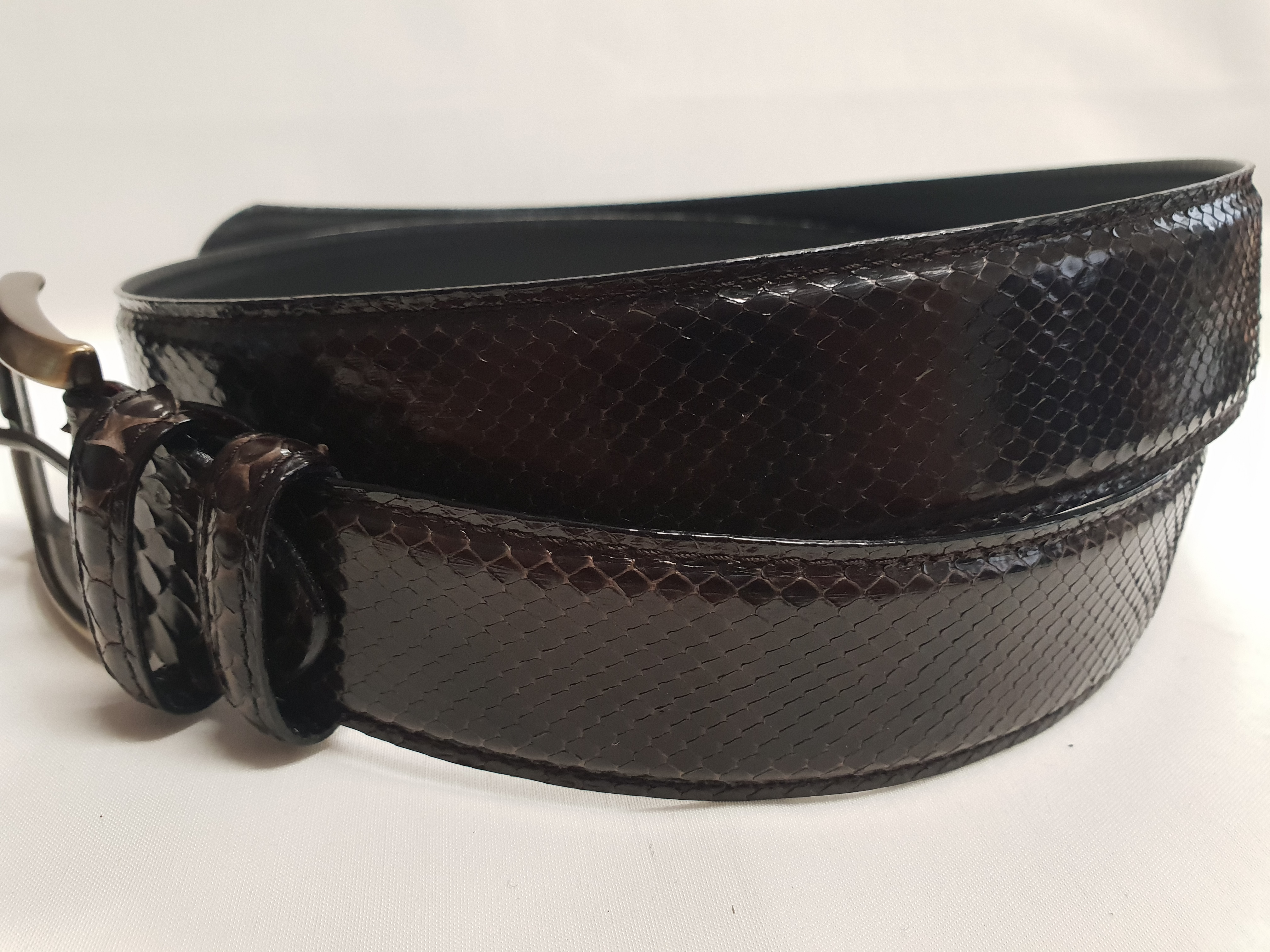 Pásek z hadí kůže 4cm - tmavě hnědá